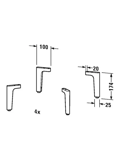 Duravit Happy D.2 Sockelfüsse 4 Stk. in chrom