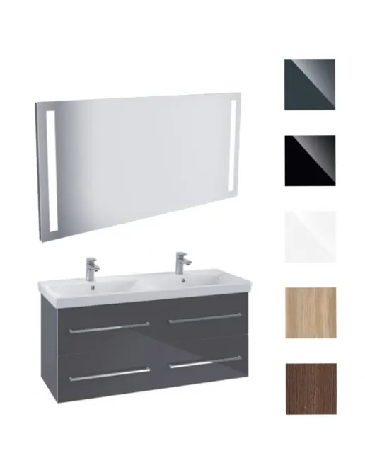 Villeroy & Boch Modern Möbel-Set mit LED-Spiegel, Waschtisch und Unterschrank 120cm, mehrfarbig