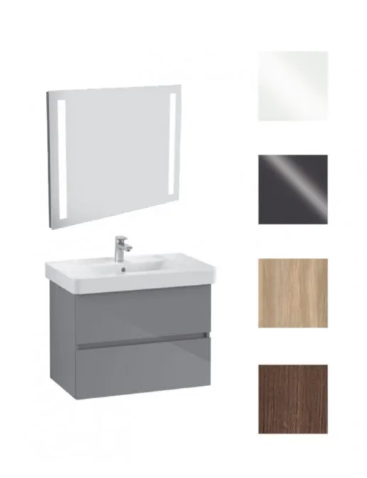 Villeroy & Boch Pure Möbel-Set mit LED-Spiegel, Waschtisch und Unterschrank 80cm, mehrfarbig